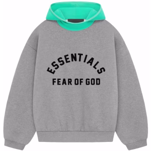 Fear of God Essentials Nylon Fleece Hoodie Dark Heather Oatmeal/Mint Leaf